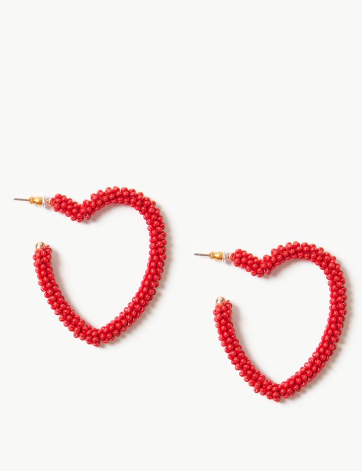 Marks & Spencer Beaded Heart Hoop Earrings Red