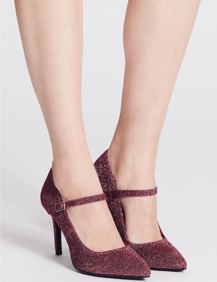 Marks & Spencer Stiletto Heel Fine Strap Court Shoes Berry