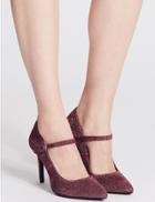 Marks & Spencer Stiletto Heel Fine Strap Court Shoes Berry