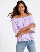 Marks & Spencer Pure Cotton Embroidered Bardot Top Lilac