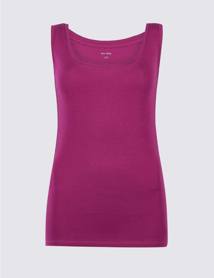 Marks & Spencer Pure Cotton Round Neck Vest Top Magenta