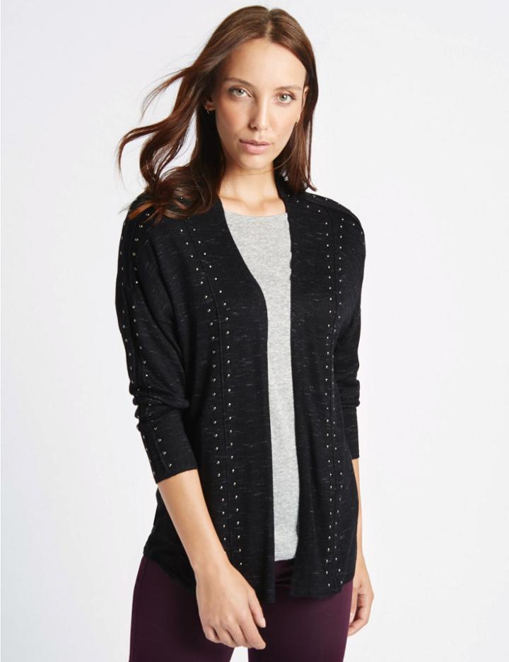 Marks & Spencer Textured Stud Detail Long Sleeve Cardigan Charcoal