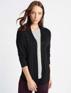 Marks & Spencer Textured Stud Detail Long Sleeve Cardigan Charcoal