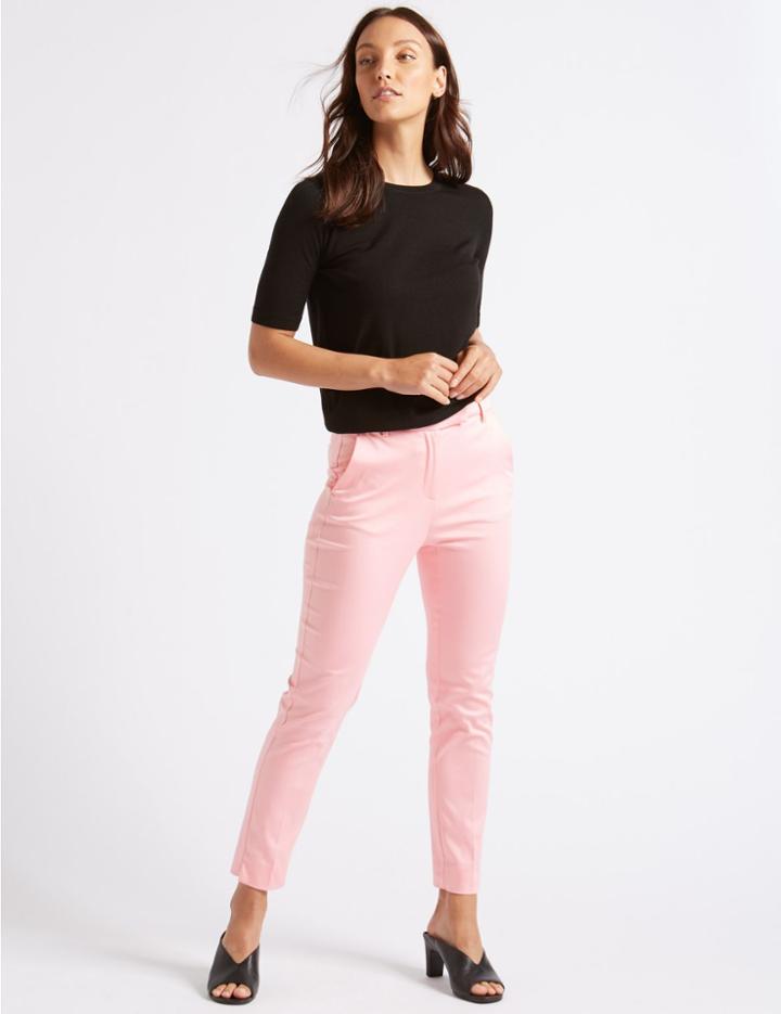 Marks & Spencer Cotton Rich Slim Leg 7/8th Crop Trousers Sugar Pink
