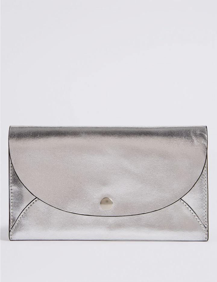 Marks & Spencer Leather Stud Fold Over Purse Metallic