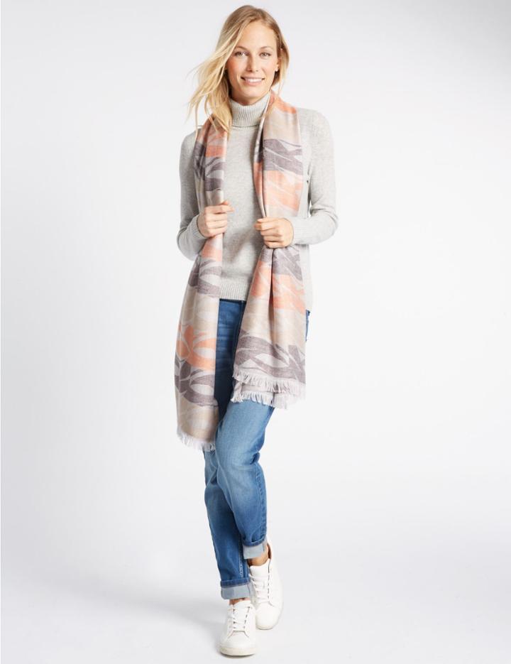 Marks & Spencer Woven Wave Print Scarf Marmalade