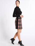 Marks & Spencer Cotton Rich Checked A-line Mini Skirt Pink Mix
