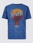 Marks & Spencer Cotton Blend Printed Crew Neck T-shirt Blue