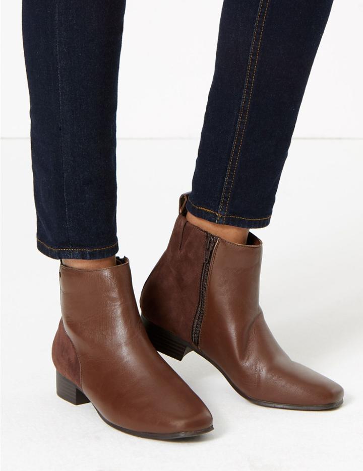 Marks & Spencer Leather & Suede Ankle Boots Dark Brown