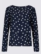 Marks & Spencer Spotted Round Neck Long Sleeve Blouse Navy