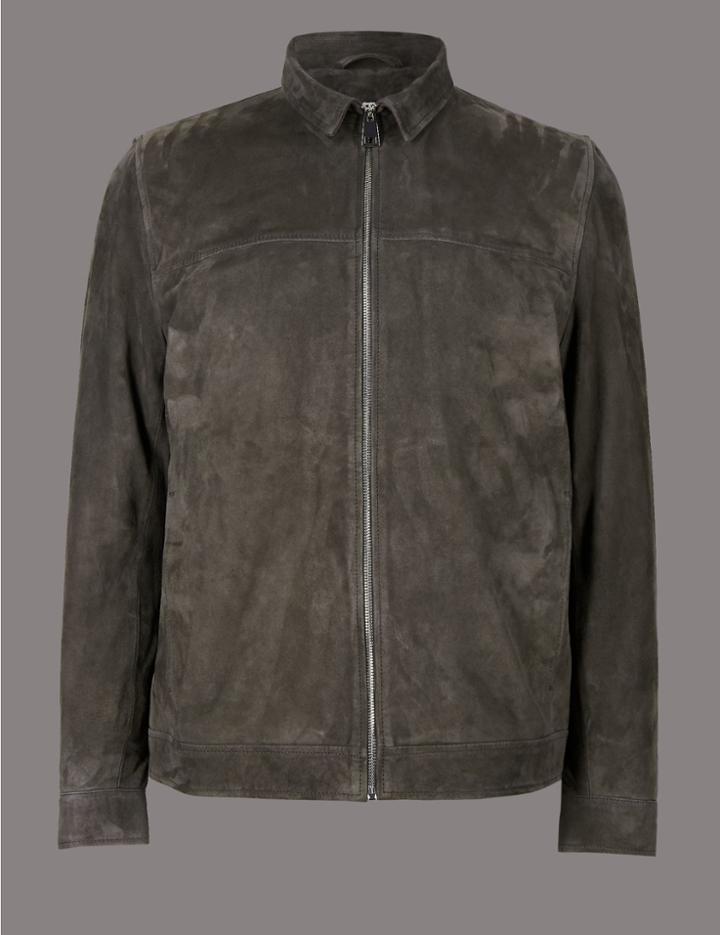 Marks & Spencer Suede Front Zip Jacket Mole