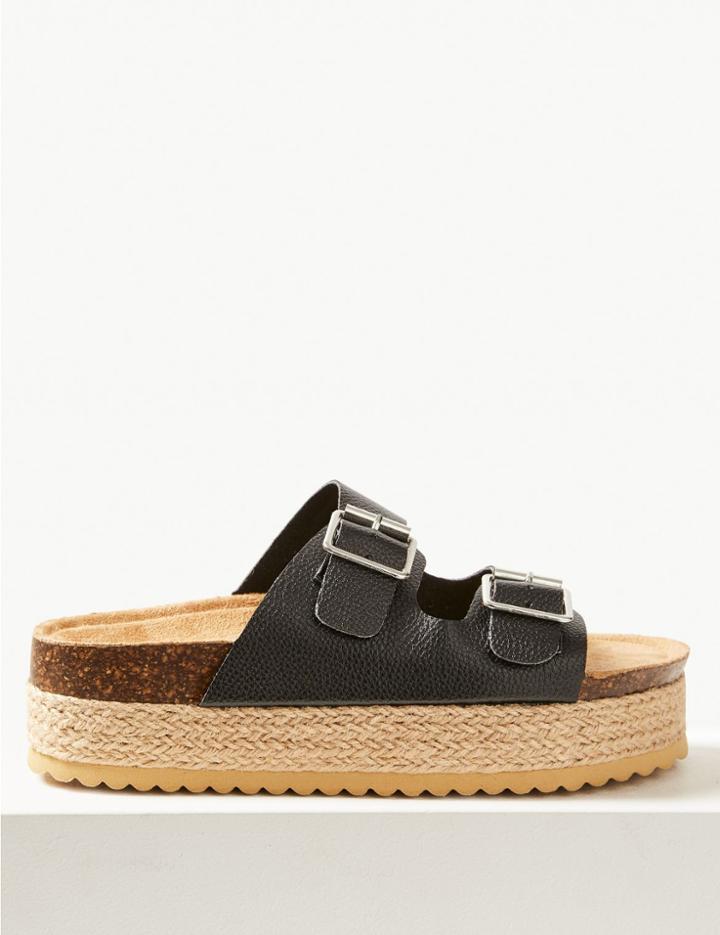 Marks & Spencer Two Strap Flatform Heel Mules Black