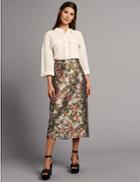 Marks & Spencer Jacquard Bird Print A-line Midi Skirt Gold Mix