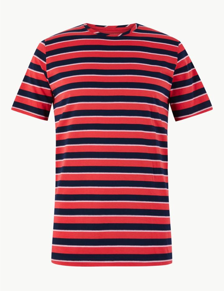 Marks & Spencer Cotton Striped T-shirt Red Mix