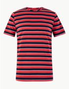 Marks & Spencer Cotton Striped T-shirt Red Mix