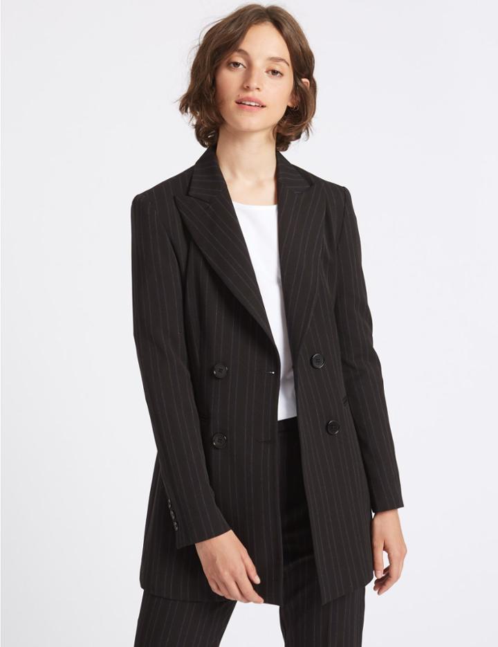 Marks & Spencer Striped 4 Button Blazer Navy Mix