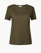 Marks & Spencer Pure Cotton Scoop Neck Short Sleeve T-shirt Khaki