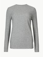 Marks & Spencer Textured Long Sleeve T-shirt Grey Marl