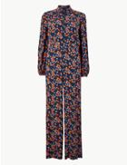 Marks & Spencer Floral Print Button Detailed Jumpsuit Navy Mix