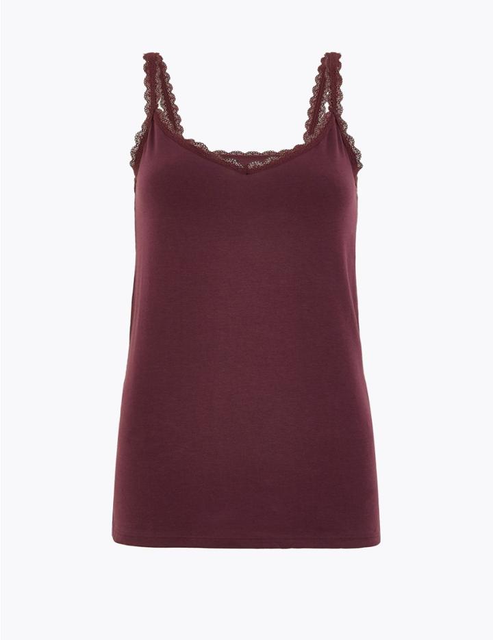 Marks & Spencer Lace Trim Vest Blackcurrant