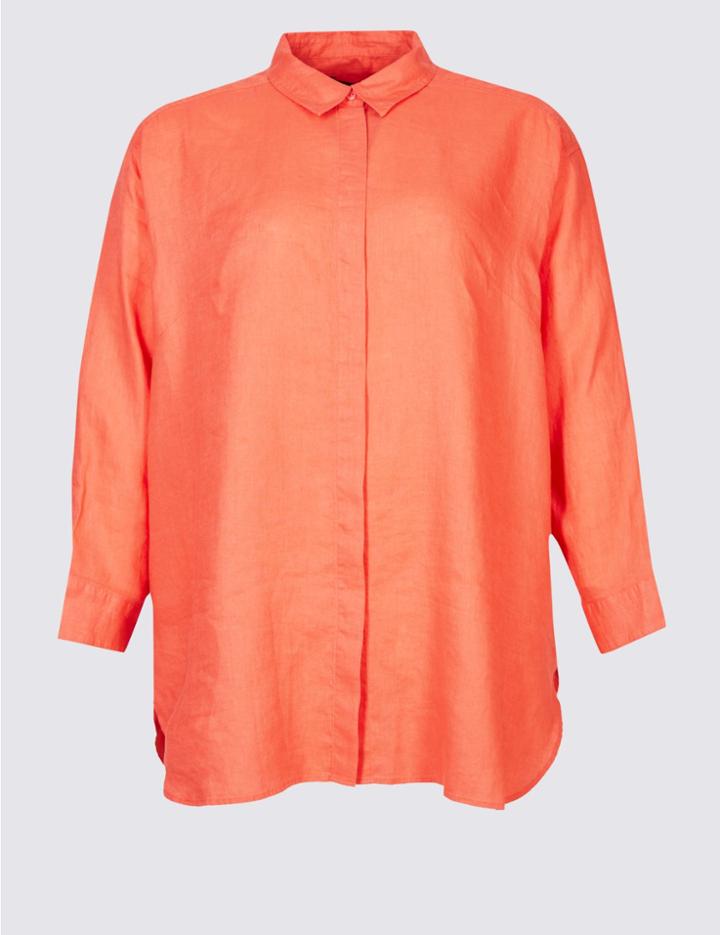 Marks & Spencer Curves Pure Linen 3/4 Sleeve Shirt Coral