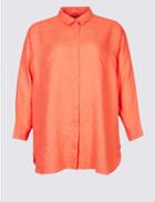 Marks & Spencer Curves Pure Linen 3/4 Sleeve Shirt Coral