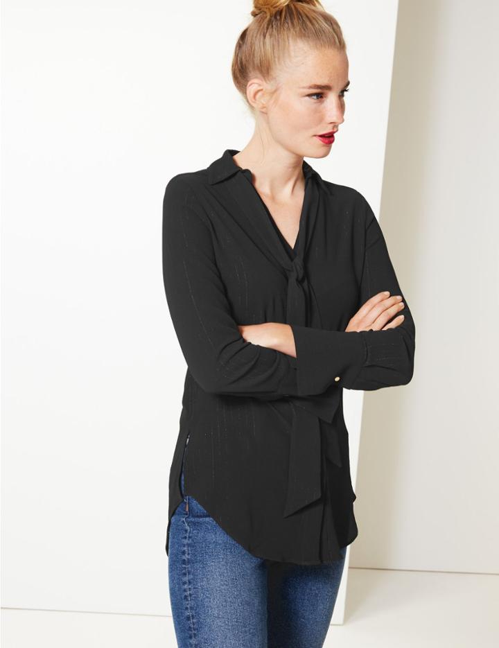 Marks & Spencer V-neck Longline Long Sleeve Blouse Black