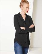 Marks & Spencer V-neck Longline Long Sleeve Blouse Black