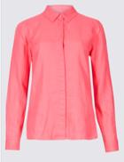 Marks & Spencer Pure Linen Long Sleeve Shirt Bright Pink