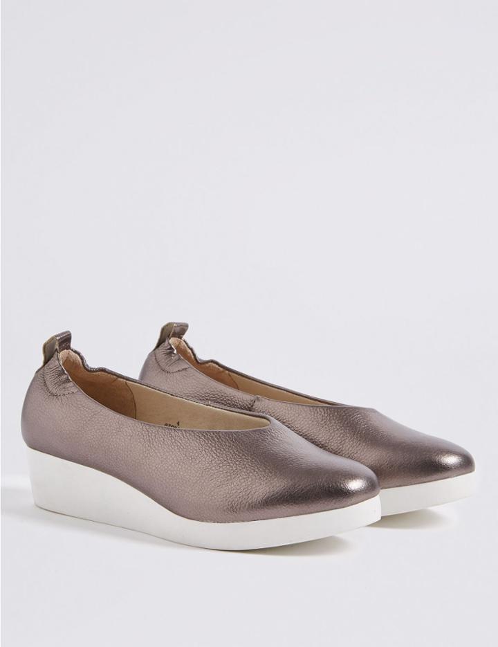 Marks & Spencer Leather Wedge Ballerina Pewter