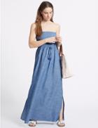 Marks & Spencer Pure Cotton Shirred Maxi Dress Chambray
