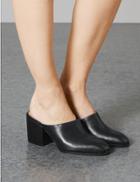 Marks & Spencer Leather Block Heel Almond Toe Asymmetric Mules Black