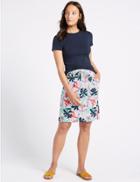 Marks & Spencer Linen Rich Floral Print Pencil Skirt Multi