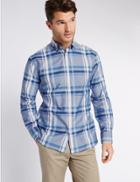 Marks & Spencer Pure Cotton Checked Shirt Blue