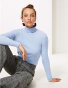 Marks & Spencer Ribbed Polo Neck Jumper Light Blue