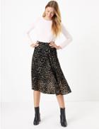 Marks & Spencer Velvet Animal Print Pleated Midi Skirt Black Mix