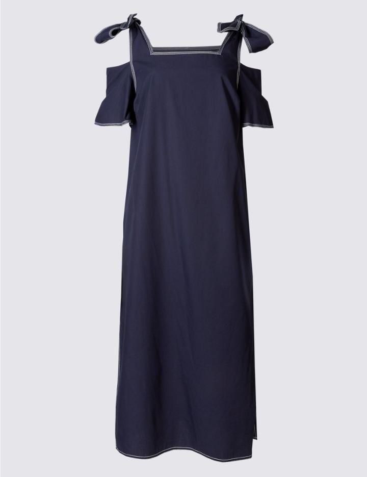 Marks & Spencer Cold Shoulder Contrast Stitch Midi Dress Navy