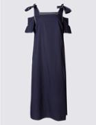 Marks & Spencer Cold Shoulder Contrast Stitch Midi Dress Navy