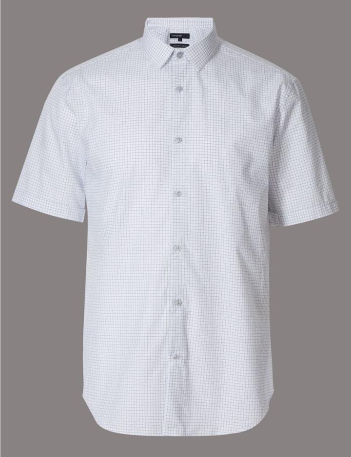 Marks & Spencer Pure Cotton Slim Fit Textured Shirt White Mix