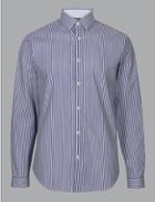 Marks & Spencer Cotton Rich Slim Fit Striped Shirt Blue Mix
