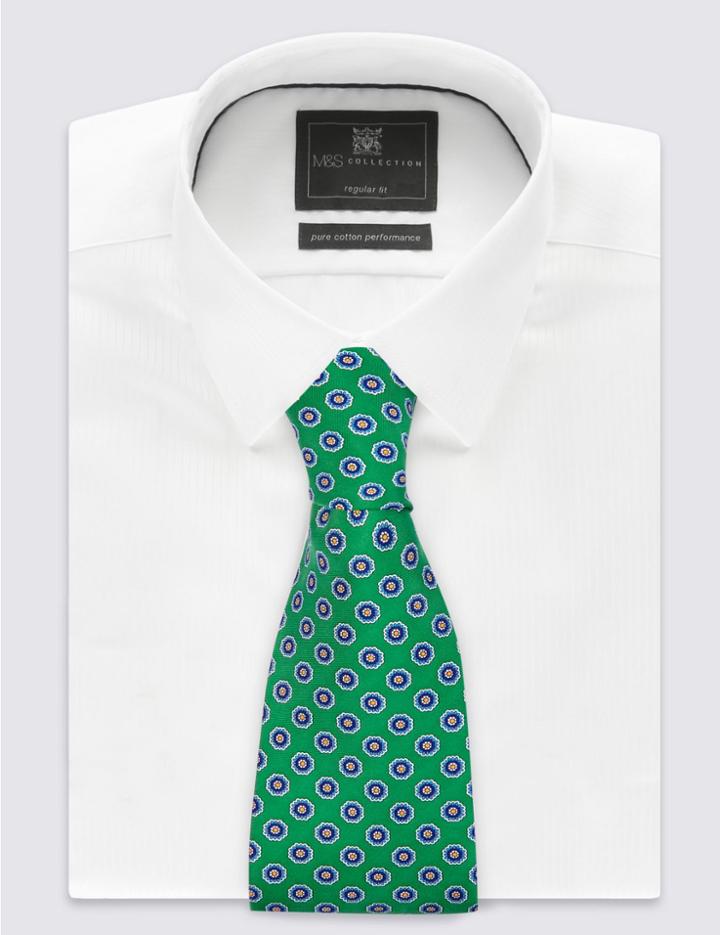 Marks & Spencer Pure Silk Floral Print Tie Green Mix