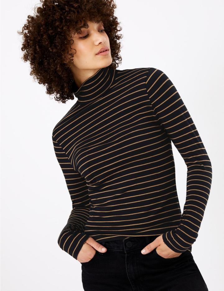 Marks & Spencer Striped Polo Neck Black Mix