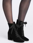 Marks & Spencer Block Heel Side Zip Lace-up Ankle Boots Black