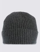 Marks & Spencer Pure Cotton Knitted Beanie Hat With Staynew&trade; Charcoal