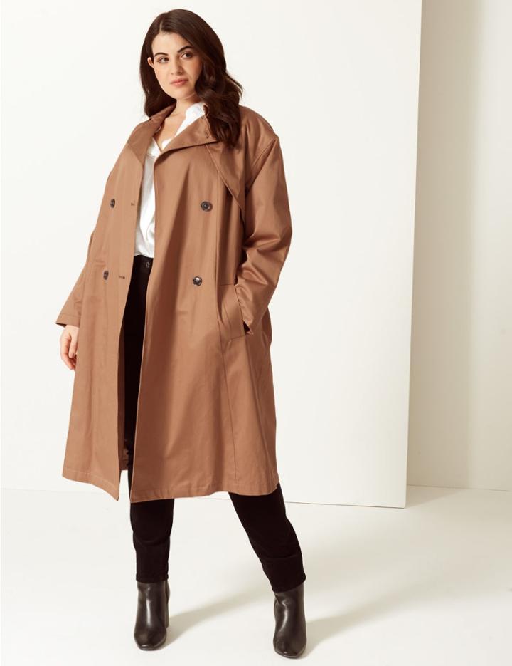 Marks & Spencer Curve Longline Trench Coat With Stormwear&trade; Golden Tan