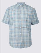 Marks & Spencer Easy Care Pure Cotton Shirt With Pocket Azure Blue