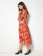 Marks & Spencer Floral Print 3/4 Sleeve Midi Dress Red Mix