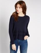 Marks & Spencer Crop Frill Textured Jumper Navy