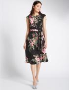 Marks & Spencer Floral Print Cap Sleeve Skater Dress Black Mix