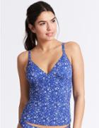 Marks & Spencer Printed Plunge Tankini Top Blue Mix